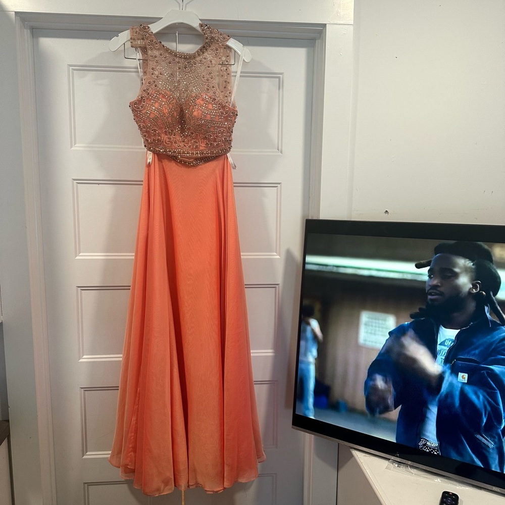 Sherri Hill Coral Beaded 2 piece Prom Dress